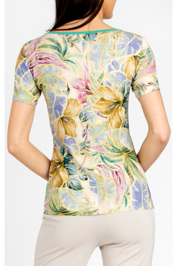 Bluză cambrată în culoarea bej nisipiu, cu motive florale delicate [1]