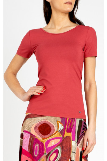 Bluză cambrată în culoarea Cranberry, cu logo metalic