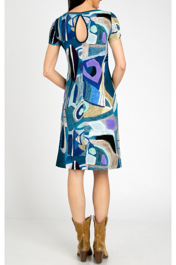 Rochie confortabilă din tricot, cu imprimeu dinamic în nuanțe de Navy Blue și Violet Tulip [1]