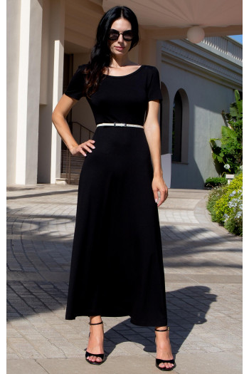 Rochie midi elegantă din tricot, în culoarea neagră, cu logo din cristale Swarovski