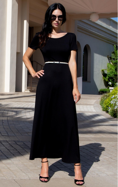 Rochie midi elegantă din tricot, &icirc;n culoarea neagră, cu logo din cristale Swarovski