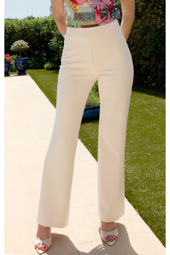 Pantaloni din tricot reiat în culoarea Champagne