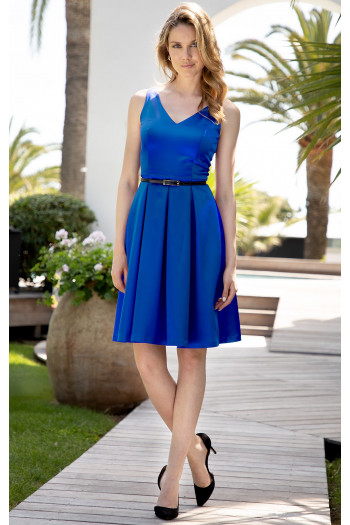 Rochie impresionantă din satin elastic dens, în culoarea albastru intens