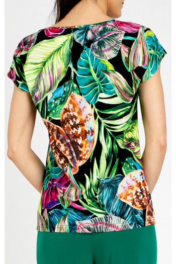 Bluză cu motive florale intense în nuanțe de Fuchsia, Turquoise și Green [1]