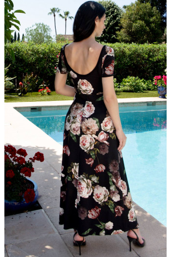 Rochie midi neagră cu imprimeu Midnight Peony [1]