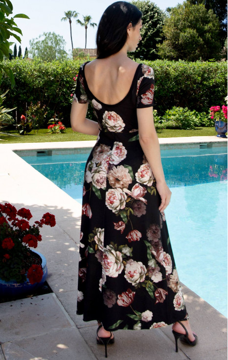 Rochie midi neagră cu imprimeu Midnight Peony