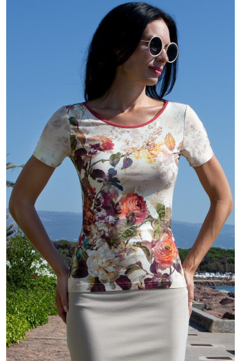 Short-Sleeve Jersey Top – Floral Symphony Ecru