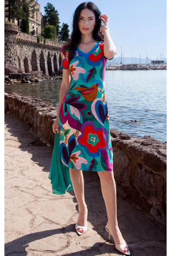 Rochie de vară proaspătă din tricot, cu imprimeu floral pictural în culori vibrante [1]