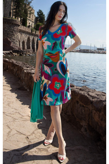 Rochie de vară proaspătă din tricot, cu imprimeu floral pictural în culori vibrante