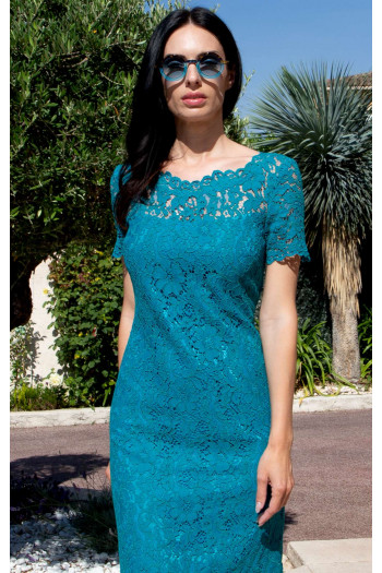 Rochie elegantă din dantelă în culoarea Seaport Blue [1]