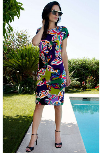 Rochie de vară elegantă din jerseu luxos cu imprimeu Butterfly Kaleidoscope