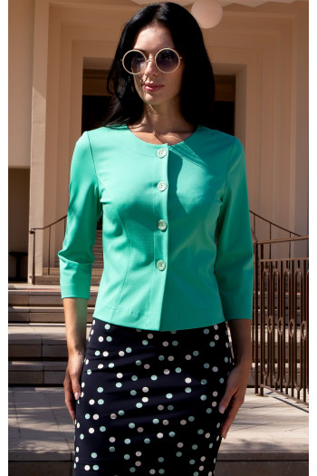 Elegant fitted jacket in structured knit fabric in Mint Symphony Color