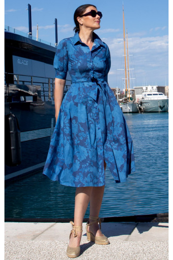 Rochie midi cu efect denim și imprimeu floral