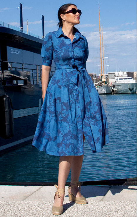 Rochie midi cu efect denim și imprimeu floral