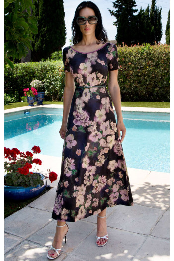 Rochie midi romantică „Vintage Blossom”, realizată din tricot moale