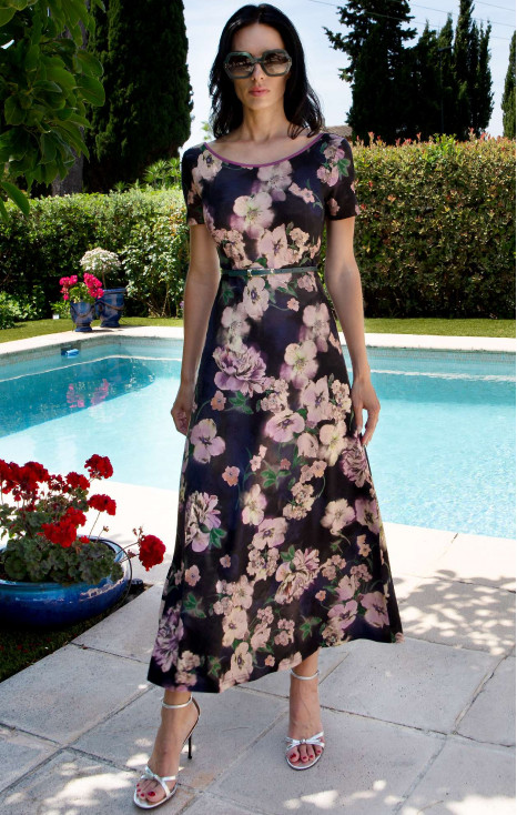 Rochie midi romantică &bdquo;Vintage Blossom&rdquo;, realizată din tricot moale