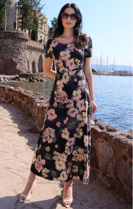Rochie midi romantică „Vintage Blossom”, realizată din tricot moale