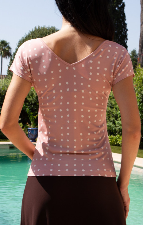 Stretch Jersey Blouse – Powder Pink Polka [1]