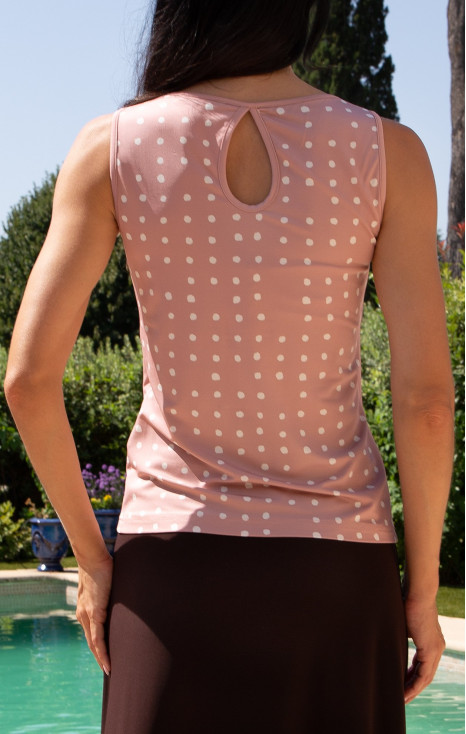 Sleeveless Jersey Blouse &ndash; Powder Pink Polka