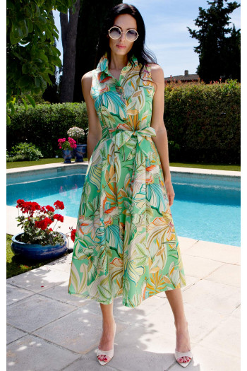 Rochie evazată din bumbac cu imprimeu Mint Garden Dream [1]