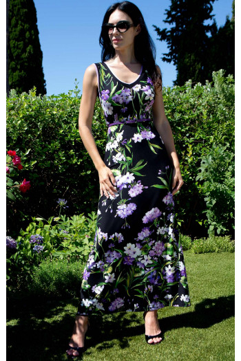 Floral Jersey Midi Dress – Black Violet Flowers