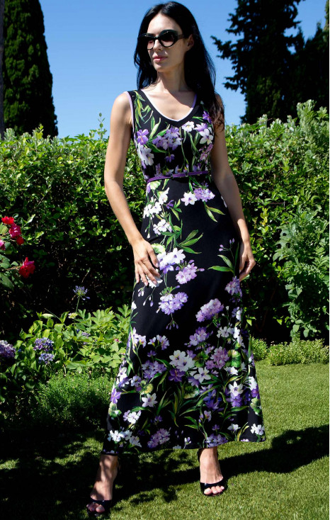 Floral Jersey Midi Dress &ndash; Black Violet Flowers