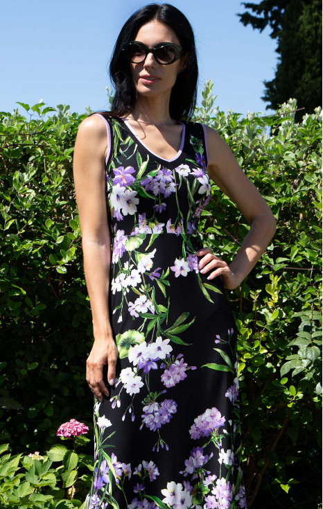 Floral Jersey Midi Dress &ndash; Black Violet Flowers