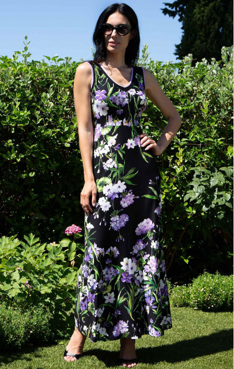 Floral Jersey Midi Dress – Black Violet Flowers [1]