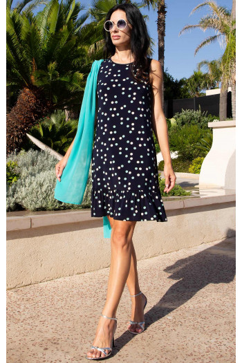 Rochie scurtă cochetă din jerseu luxos Midnight Mint Dots