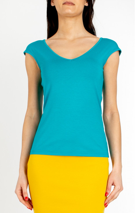 Fitted V-Neck Top &ndash; Caribbean Sea