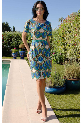 Rochie artistică Blue Mandala din tricot elastic