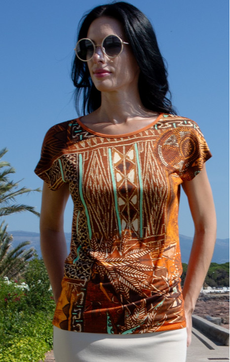 Relaxed Viscose Top &ndash; Terracotta Ethno Vibe