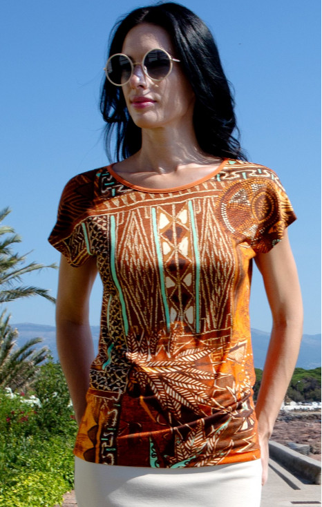 Relaxed Viscose Top – Terracotta Ethno Vibe