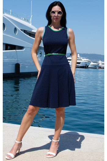 Stylish Knit Dress – Navy Green Elegance