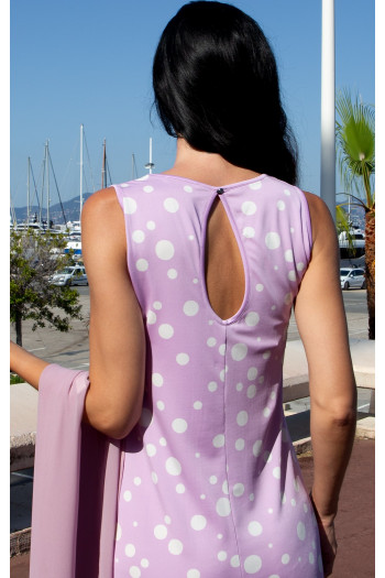 Romantic Short Dress in Luxurious Jersey – Lavender Polka Dots with Flounce Hem [1]