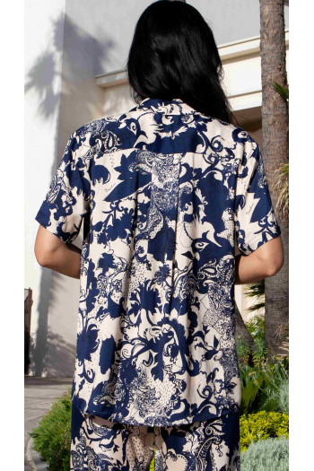 Mediterranean Night Satin Summer Shirt in Luxurious Viscose. [1]