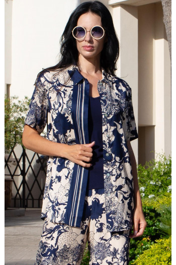 Mediterranean Night Satin Summer Shirt in Luxurious Viscose.