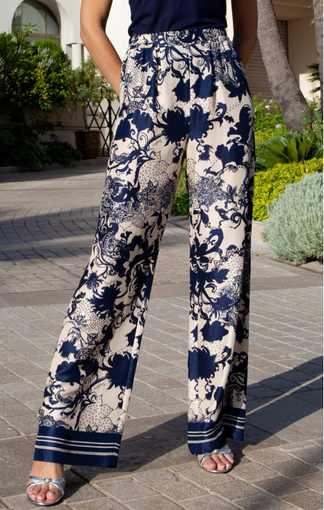 Pantaloni satinați de lux Mediterranean Night din v&acirc;scoză