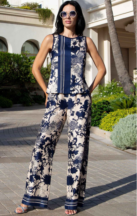 Pantaloni satinați de lux Mediterranean Night din v&acirc;scoză