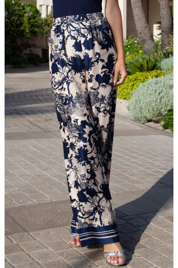 Pantaloni satinați de lux Mediterranean Night din vâscoză