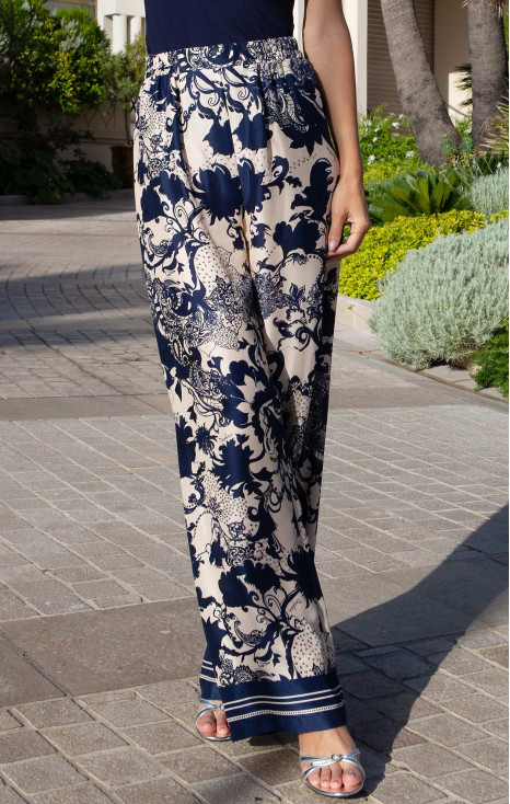 Pantaloni satinați de lux Mediterranean Night din v&acirc;scoză