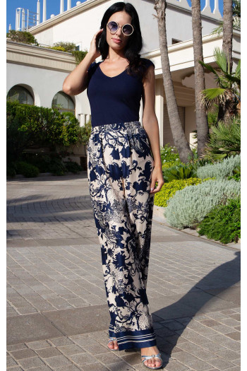 Pantaloni satinați de lux Mediterranean Night din vâscoză [1]