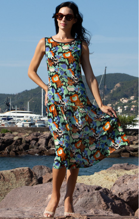 Sleeveless Viscose Midi Dress – Azure Garden [1]