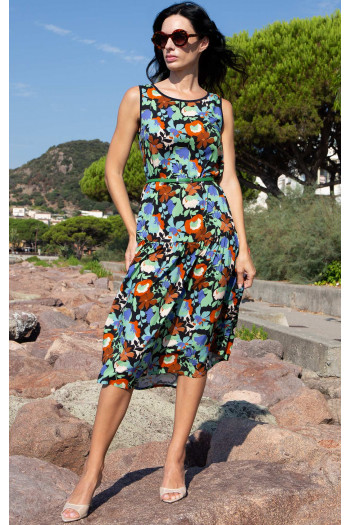 Sleeveless Viscose Midi Dress – Azure Garden