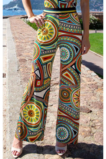 Wide-Leg Jersey Trousers – Gold Kaleidoscope Dreams