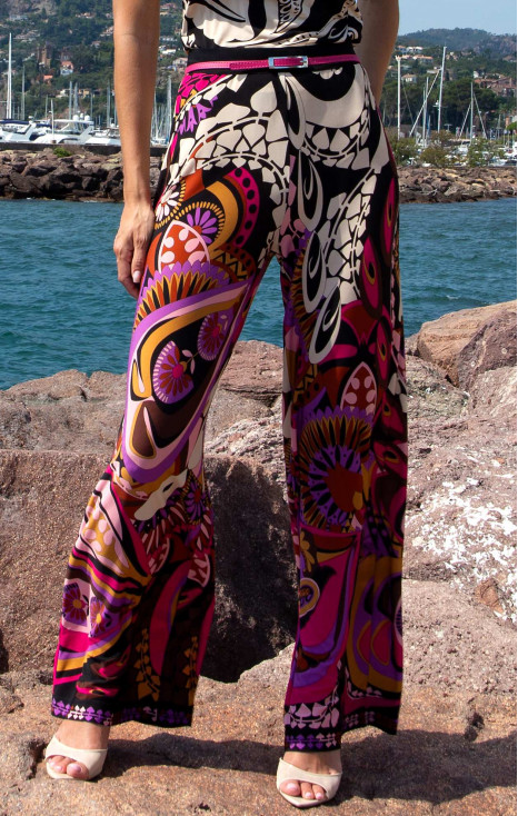 Wide-Leg Jersey Trousers &ndash; Pink Berry Paisley