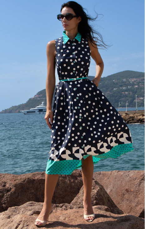Cotton Shirt Dress &ndash; Navy &amp; Turquoise Graphic