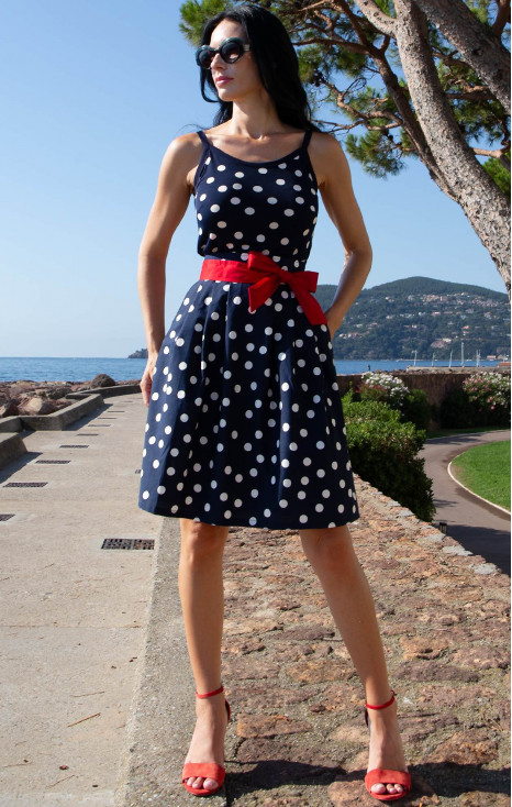 Flared Cotton Skirt &ndash; Navy Polka Dots