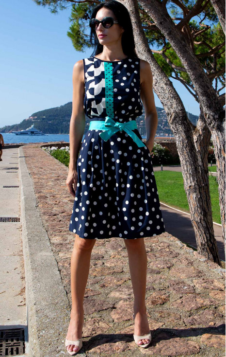 Flared Cotton Skirt &ndash; Navy Polka Dots