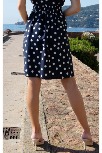 Flared Cotton Skirt – Navy Polka Dots [1]